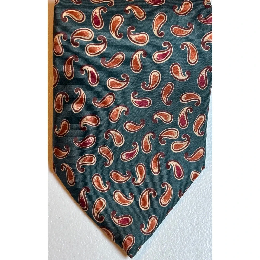 Liberty of London Silk Paisley Tie Green‎ Burgundy Orange Men's Necktie